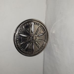 RARE VTG THE ORIGINAL SILVER STAR MOVING SPOKE HUBCAP WHEEL SPINNER BELT BUCKLE